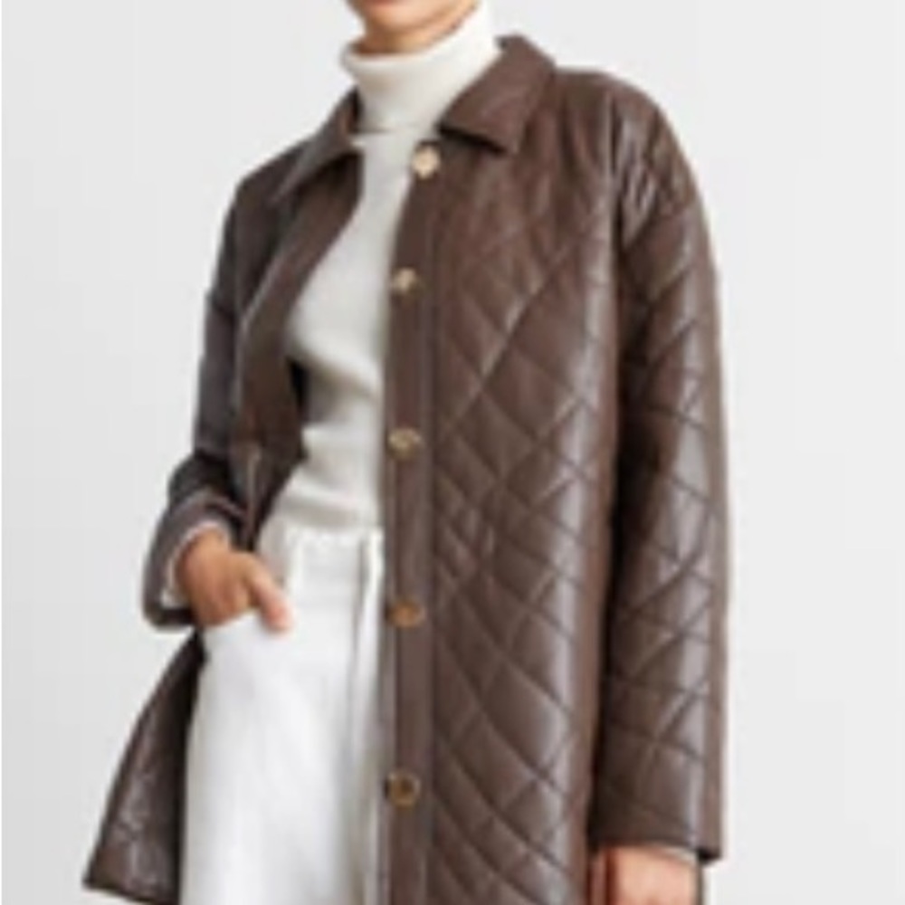 Brown whowhatwear jacket with gold buttons